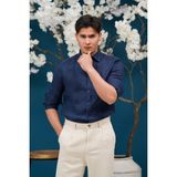 Paul Martin Regular Fit Gizli Düğmeli Yaka %100 Linen Ham Keten Gömlek - Lacivert