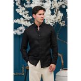 Paul Martin Regular Fit Gizli Düğmeli Yaka %100 Linen Ham Keten Gömlek - Siyah