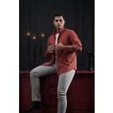 Paul Martin Regular Fit İnce Fitilli Yaka Düğmeli Pamuklu Erkek Kadife Gömlek KİREMİT S