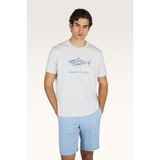 Paul & Shark Erkek Kısa Kol Pamuklu Bisiklet Yaka Balık Desenli Beyaz T-Shirt 26411039-108