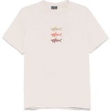 Paul & Shark Erkek Kısa Kollu Bisiklet Yaka Üç Balık Desenli Bej T-Shirt 25411005-348 - M