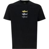 Paul & Shark Erkek Kısa Kollu Bisiklet Yaka Üç Balık Desenli Siyah T-Shirt 25411005-011 - M