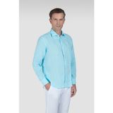 Paul & Shark Erkek Normal Kalıp %100 Keten Düz Uzun Kollu Açık Mavi Gömlek 25413006CF-524 - 44