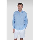 Paul & Shark Erkek Normal Kalıp %100 Keten Düz Uzun Kollu Mavi-Beyaz Gömlek 25413006CF-080 - Mavi - Beyaz