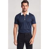 Paul & Shark Erkek Normal Kalıp Yarım Fermuarlı Metalik Logo Detaylı Pamuklu Kısa Kollu Lacivert Polo Yaka T-Shirt 26411247SM-013 - XL