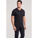 Paul & Shark Erkek Normal Kesim V Yaka %100 Pamuklu Metalik Logo Detaylı Kısa Kollu Siyah-Altın T-Shirt 26411019-11G