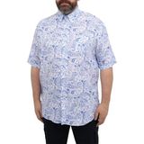 Paul & Shark Erkek Regular Fit Desenli Kısa Kollu Beyaz-Mavi Gömlek 21413427-001 - 39 - Beyaz - Mavi
