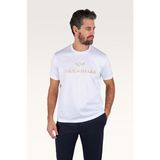 Paul & Shark Erkek Regular Fit Yuvarlak Yakalı Logo Işlemeli Pamuklu Kısa Kollu Beyaz-Altın T-Shirt 26411017-10E