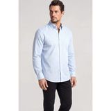 Paul & Shark Erkek Slim Fit Kare Desenli Cep Detaylı Pamuklu Uzun Kollu Mavi-Beyaz Gömlek 26413064-S09 - 39