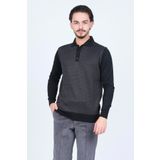 Pave 4533224 Siyah Desenli Polo Yaka Triko Yün Erkek Kazak