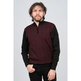 Pave 4539190 Bordo Çizgi Desenli Fermuarlı Yün Erkek Kazak
