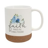 Pavilion Gift Company – Faith Makes Things Possible - 16 oz Kumlu Sırlı Altlı Taş Kupa, Çiçek, Büyük Saplı Kahve Fincanı, Dini Tanrı ve İsa Aşığı Hediyesi, 1 Sayı, 3.5" x 3.5"