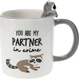 Pavilion Gift Company You Are My Partner In Crime-Raccoon Gri 470 ml Dolomite Kahve Kupası Kupası, 1 Adet (1 Paket)