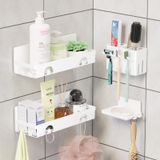 PAVSTINE Yapışkanlı Duş Rafı 4'lü Paket, Duş Düzenleyici Plastik Duş Rafı Banyo Depolama için Duvara Monte Duş Rafı, Ev, Mutfak, Banyo Dekoru için Diş Fırçası Tutacağı ve Sabunluk ile (Beyaz)