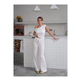 Paw Garage Kadın Bally Kayık Yaka Bluz Pantolon Takım - Bubble Kumaş
