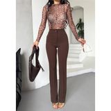 Paw Garage Kadın Beyond Yüksek Bel Toparlayıcı Çimalı Ispanyol Paça Palazzo Pantolon - 3XL - Kahve