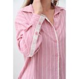 Paw Garage Kadın Monroe Dantel Işlemeli Gömlek, Dokuma Modal Kumaş Oversize Gömlek - Standart - Pembe