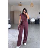 Paw Garage Kadın Sienna Bordo Bağlama Detaylı Krinkıl Kumaş Bluz Pantolon Takım