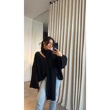 Paw Garage Kadın Stella Atkılı Kayık Yaka Salaş Crop Triko Kazak - Siyah