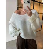 Paw Garage Kadın Sue Yumuşak Dokulu Kayık Yaka Oversize Yün Triko Kazak - Ekru