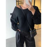 Paw Garage Kadın Sue Yumuşak Dokulu Kayık Yaka Oversize Yün Triko Kazak - Siyah