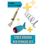 pawdaz Stres Gideren Kedi Oyuncağı Seti - Mavi Fish + Tünel + Büyük Matatabi