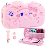 PAWDIARY Nintendo Switch ve OLED Konsol için Pembe Kedi Peluş Çanta Taşıma Çantası, Sevimli Karikatür Taşınabilir Seyahat Çantası, Omuz Askılı Kız için Saklama Taşıma Çantası, Nintendo Switch