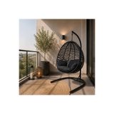 Pawentra Armut Salıncak Tek Kişilik Makrome Siyah Ip Örgü Bahçe Balkon Ev Salıncağı