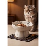 Pawicci 15° Eğik Seramik Marble Black Kedi Mama Kabı Yükseltilmiş, Kaymaz, Doğal ve Sağlıklı Mama Kasesi