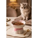 Pawicci 15° Eğik Seramik Marble Pink Kedi Mama Kabı Yükseltilmiş, Kaymaz, Doğal ve Sağlıklı Mama Kasesi