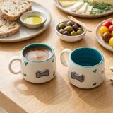 Pawicci 2'li El Yapımı Seramik Kupa Seti, Kedi Desenli Kalp Motifli Stoneware Mug, 200 ml, Kırmızı İçli Doğal Seramik, Çay Kahve Bardağı, Kedi Severlere Hediye (TURKUAZ)
