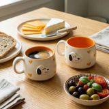 Pawicci 2'li El Yapımı Seramik Kupa Seti, Kedi Desenli Kalp Motifli Stoneware Mug, 200 ml, Kırmızı İçli Doğal Seramik, Çay Kahve Bardağı, Kedi Severlere Hediye (TURUNCU)