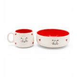 Pawicci 2'li El Yapımı Seramik Kupa Seti Sevimli Kedi Köpek Kalp Desenli Stoneware Mug 200 ml Renkli İçli Doğal Seramik Çay Kahve Bardağı Hayvan Severlere Hediye Gıda Güvenli (Kırmızı)