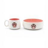 Pawicci 2'li El Yapımı Seramik Kupa Seti Sevimli Kedi Köpek Kalp Desenli Stoneware Mug 200 ml Renkli İçli Doğal Seramik Çay Kahve Bardağı Hayvan Severlere Hediye Gıda Güvenli (Pembe)