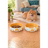 Pawicci Kedi Köpek Mama ve Su Kabı Porselen Kase 600 ml İkili Seramik Set Desenli Sırlı 15 cm