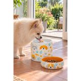 Pawicci Kedi Köpek Su Pınarı ve Mama Su Kabı 2'li Set Porselen Otomatik Filtreli Seramik Sebil 1.3 L LED Işıklı