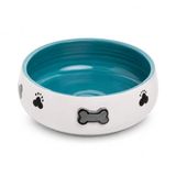 Pawicci Lüks Seramik Mama Kabı Pati Kedi Köpek Kalp Desen Kabartmalı Doğal Renkli Kedi ve Köpek Yemek Su Kasesi, Devrilmez Premium Dekoratif Porselen Yapı 1 Adet Tekli (TURKUAZ)