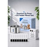 PAWIOS 2.2L Paslanmaz Çelik Kedi Köpek Su Pınarı/Su Sebili Model : S15-A + 8'li Aktif Karbon Yedek Filtre Seti | Başlangıç Paketi