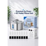 PAWIOS 2.2L Paslanmaz Çelik Kedi Köpek Su Pınarı/Su Sebili Model : SSPF-434 + 8'li Aktif Karbon Yedek Filtre Seti | Başlangıç Paketi