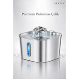 PAWIOS Premium 2.2 L Paslanmaz Çelik Kedi ve Köpek İçin Su Pınarı & Su Sebili | Ultra Sessiz | Su Seviyesi LED Göstergeli | Aktif Karbon Filtreli | Model : SSPF-434