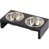 Pawise Kedi Ve Köpekler için Ahşap Ayaklı İkili Mama ve Su Kabı 2x350ml