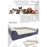 Pawiyans Bolster Üst Kalite Köpek Yatağı 6,5 ve 10 cm Süngerli Kılıflı Sıvı Geçirmez Alezli 2 Fermuarlı - Mavi - 81 x 107 cm