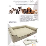 Pawiyans Bolster Üst Kalite Köpek Yatağı 6,5 ve 10 cm Süngerli Kılıflı Sıvı Geçirmez Alezli - Krem - 57 x 71 cm