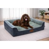 Pawiyans Bolster Üst Kalite Köpek Yatağı Süngerli Kılıflı Sıvı Geçirmez Alezli 2 Fermuarlı - Lacivert - Gümüş - 81 x 107 cm