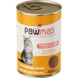 Pawmas Yetişkin Kedi Konservesi 400 g – Tavuk ve Ciğer Aromalı, Yüksek Proteinli, Türkiye Üretimi Ekonomik Seri