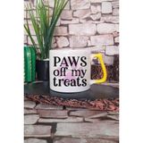 Paws Off My Treats Yazılı Komik Köpek Ödül Uyarısı Hediyelik Kulplu Kupa Bardak - Sarı