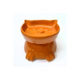 Pawstar Ayaklı Kedi Kafa Figürlü Seramik Mama Kabı – 300 ml - Turuncu