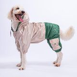 Pawstar Bicolor Bej-Yeşil Polarlı Su Geçirmez Orta-Büyük Irk Köpek Yağmurluk Tulum - 6XL