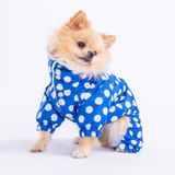 Pawstar Dots Blue Peluşlu Su Geçirmez Küçük Irk Köpek Yağmurluk Tulum - L