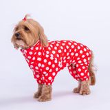 Pawstar Dots Red Peluşlu Su Geçirmez Küçük Irk Köpek Yağmurluk Tulum - M